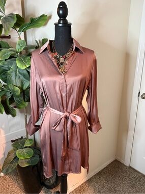 LBLC The Label Satin Shirt Dress - Dusty Mauve